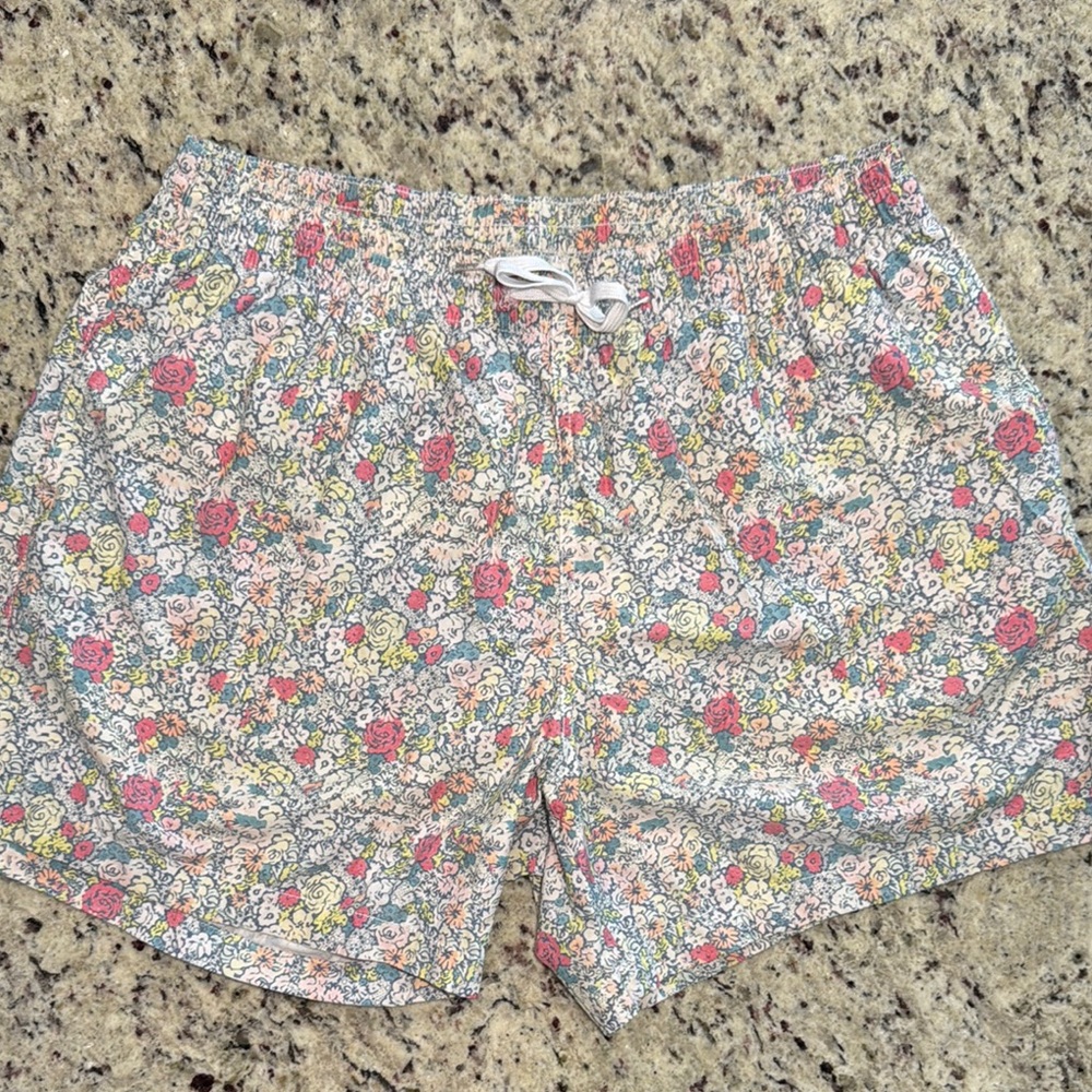 Chubbies Pink and Yellow Swim Trunks with Floral Design